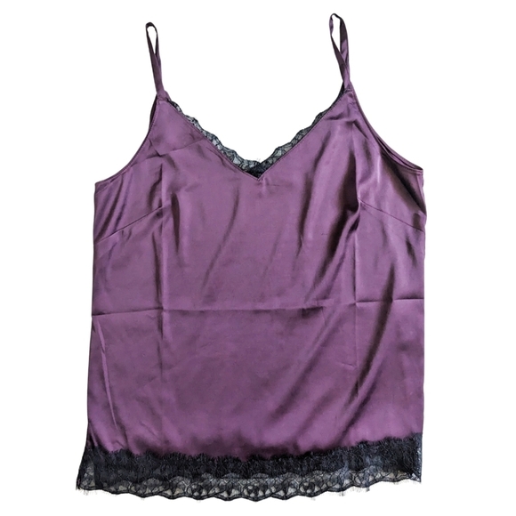 White House Black Market Tops - WHBM Cera Lace Trim Cami Satin Blouse Top Purple Wine Cabernet Women's XS NWT